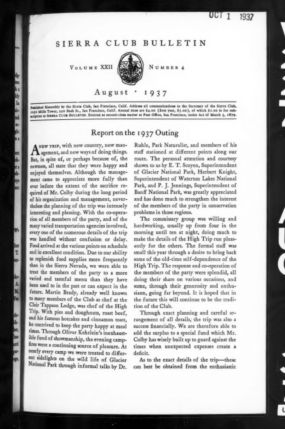 Sierra Club Bulletin 1937 Vol 22 No 4 August cover